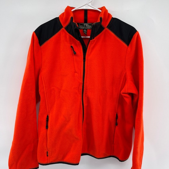 Ralph Lauren Active Fleece Jacket Women's Zip-Up Outerwear Orange Black XL - Picture 2 of 6